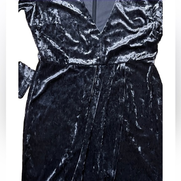 Lulus XL strong ambition slate blue velvet asymmetrical long sleeve dress - Picture 6 of 13